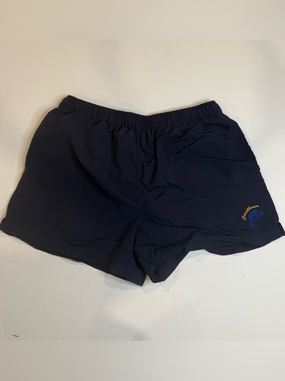 Caribbean Men's Navy Swim Trunks with Embroidered Detail